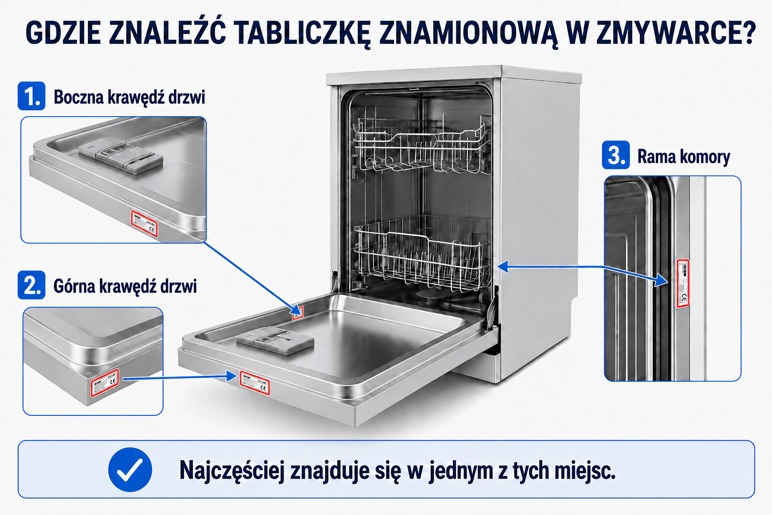 Najczęstsze miejsca tabliczki znamionowej w zmywarce